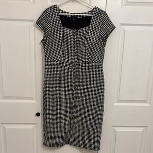 Ann Taylor Black and White Checkered Midi Dress